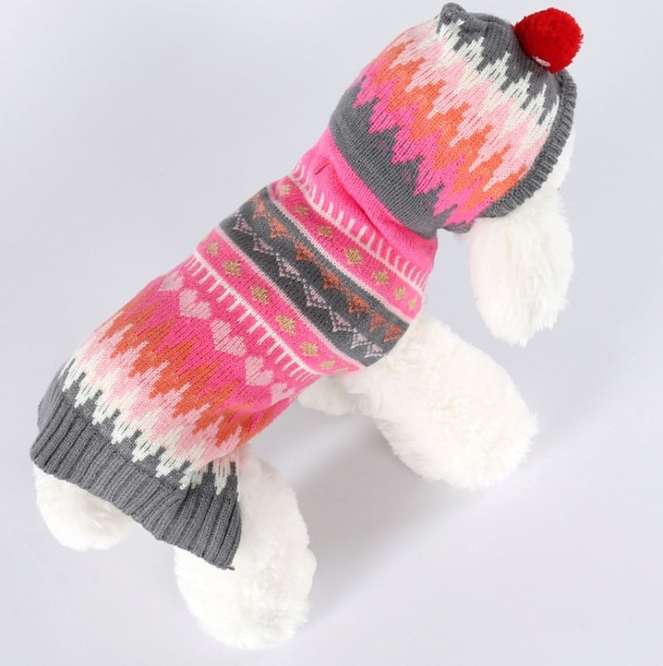 Costume da fiocco di neve con palla e cappuccio in maglione natalizio per animali domestici, XXS, XS, S, M, L