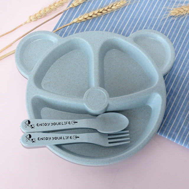 3 pz/set ciotola per bambini+cucchiaio+forchetta cibo per l'alimentazione stoviglie orso cartone animato per bambini piatti che mangiano stoviglie