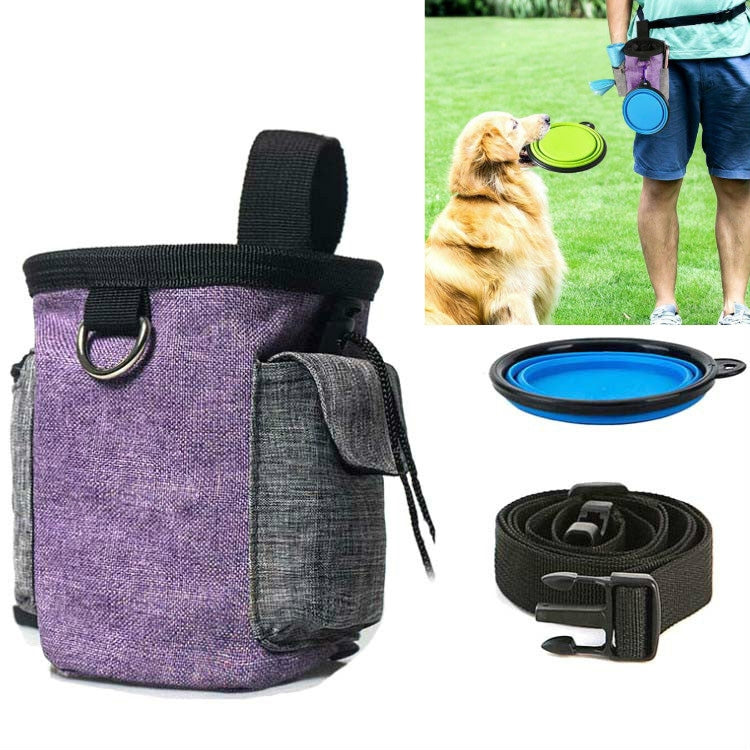 Marsupio per addestramento per animali domestici con cintura Borsa per snack per animali da addestramento portatile per gite, Purple Waist Bag, Purple Waist Bag+Folding Bowl