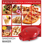 Teglia elettrica multifunzione 3 in 1 Macchina per la colazione Macchina per ciambelle Panino per waffle Macchina per pizza Macchina per pizza, Spina europea, 3-in-1 Multi-Function Waffle Maker