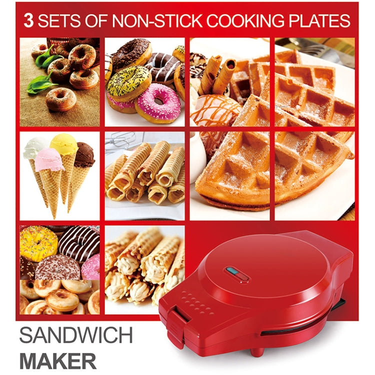 Teglia elettrica multifunzione 3 in 1 Macchina per la colazione Macchina per ciambelle Panino per waffle Macchina per pizza Macchina per pizza, Spina europea, 3-in-1 Multi-Function Waffle Maker
