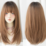 Parrucca da donna con frangia d'aria per capelli lunghi e lisci, Honey Tea, Cool Brown, Black Brown