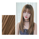 Parrucca da donna con frangia d'aria per capelli lunghi e lisci, Honey Tea, Cool Brown, Black Brown