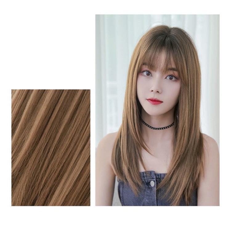 Parrucca da donna con frangia d'aria per capelli lunghi e lisci, Honey Tea, Cool Brown, Black Brown