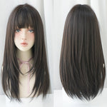 Parrucca da donna con frangia d'aria per capelli lunghi e lisci, Honey Tea, Cool Brown, Black Brown