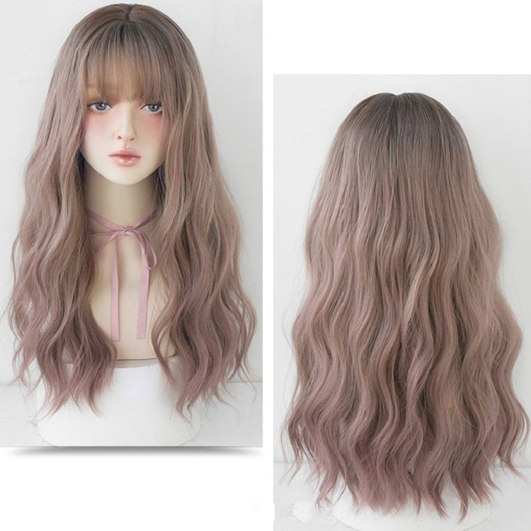 Parrucca leggermente riccia da donna con capelli lunghi. Copertura naturale per capelli soffici, Gradient Soot Pink, Cool Brown, Dark Brown