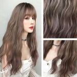 Parrucca leggermente riccia da donna con capelli lunghi. Copertura naturale per capelli soffici, Gradient Soot Pink, Cool Brown, Dark Brown