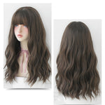 Parrucca leggermente riccia da donna con capelli lunghi. Copertura naturale per capelli soffici, Gradient Soot Pink, Cool Brown, Dark Brown