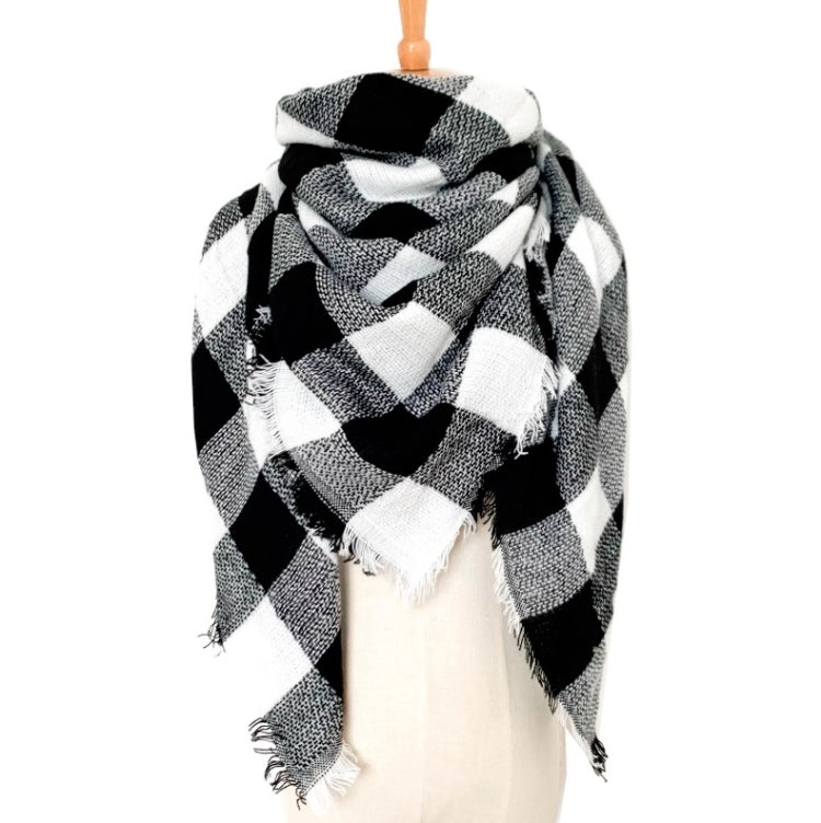 Sciarpa da donna in cashmere autunno e inverno con motivo a scacchi, 140 x 140cm