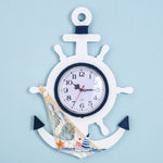 Orologio da parete con timone blu e bianco in stile mediterraneo, decorazione per la casa, soggiorno, camera da letto, artigianato in legno, Pisces, Sailing