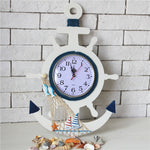 Orologio da parete con timone blu e bianco in stile mediterraneo, decorazione per la casa, soggiorno, camera da letto, artigianato in legno, Pisces, Sailing