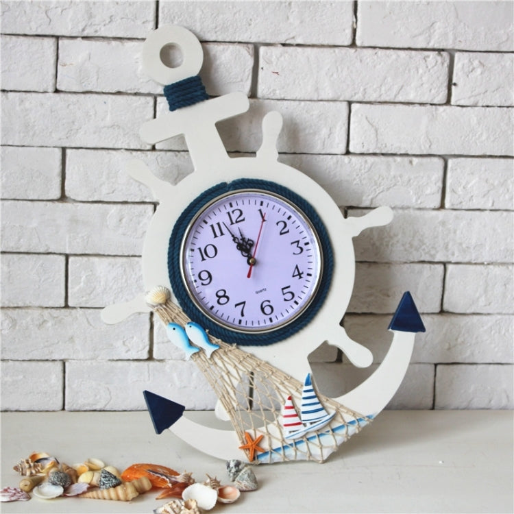 Orologio da parete con timone blu e bianco in stile mediterraneo, decorazione per la casa, soggiorno, camera da letto, artigianato in legno, Pisces, Sailing