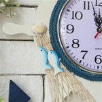 Orologio da parete con timone blu e bianco in stile mediterraneo, decorazione per la casa, soggiorno, camera da letto, artigianato in legno, Pisces, Sailing
