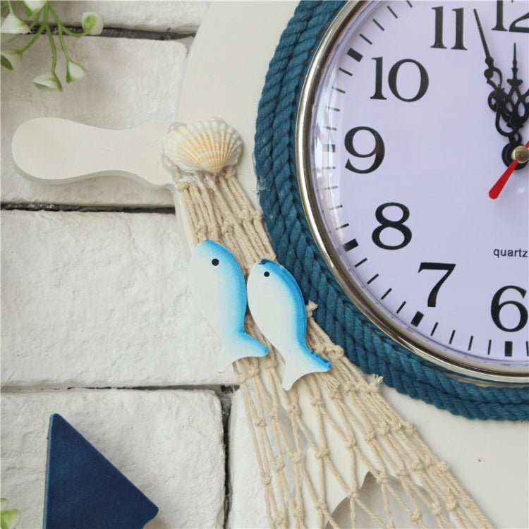Orologio da parete con timone blu e bianco in stile mediterraneo, decorazione per la casa, soggiorno, camera da letto, artigianato in legno, Pisces, Sailing