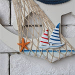 Orologio da parete con timone blu e bianco in stile mediterraneo, decorazione per la casa, soggiorno, camera da letto, artigianato in legno, Pisces, Sailing
