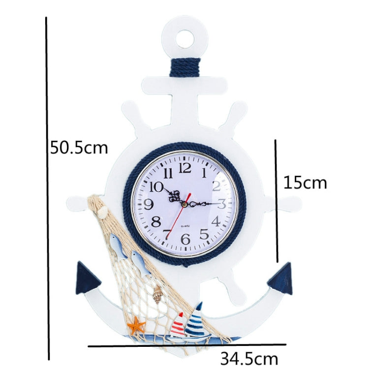 Orologio da parete con timone blu e bianco in stile mediterraneo, decorazione per la casa, soggiorno, camera da letto, artigianato in legno, Pisces, Sailing