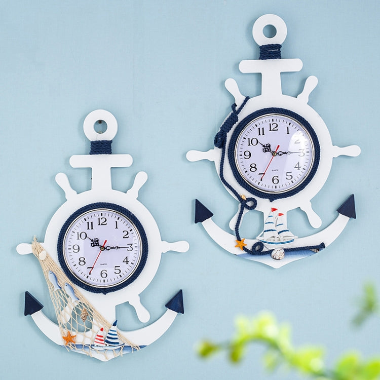 Orologio da parete con timone blu e bianco in stile mediterraneo, decorazione per la casa, soggiorno, camera da letto, artigianato in legno, Pisces, Sailing