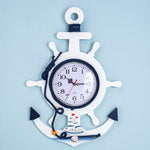 Orologio da parete con timone blu e bianco in stile mediterraneo, decorazione per la casa, soggiorno, camera da letto, artigianato in legno, Pisces, Sailing