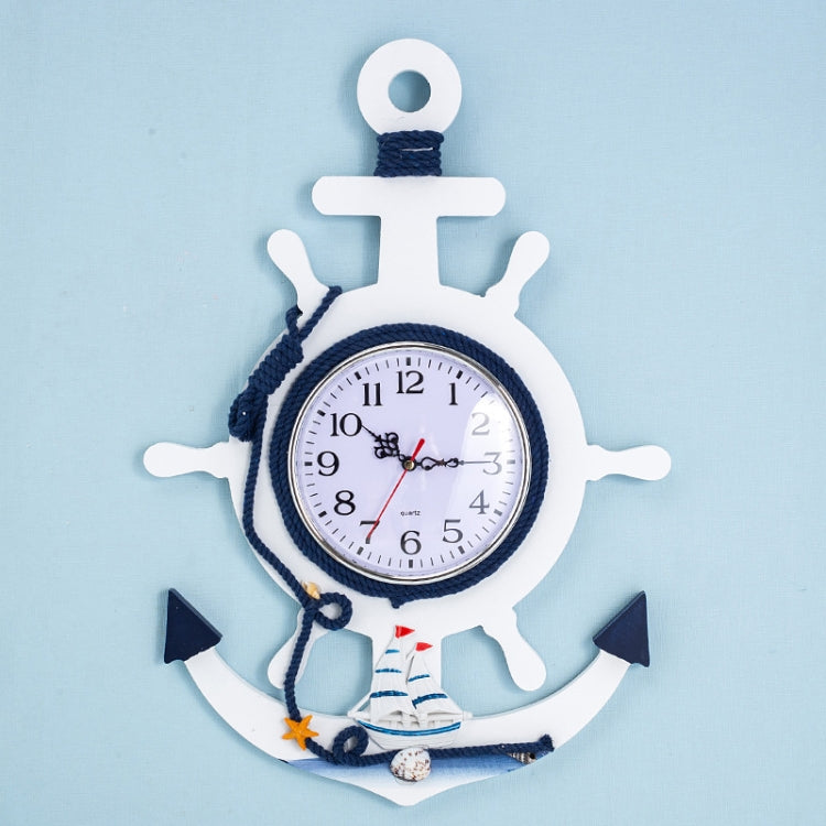 Orologio da parete con timone blu e bianco in stile mediterraneo, decorazione per la casa, soggiorno, camera da letto, artigianato in legno, Pisces, Sailing