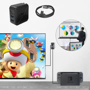 La base dell'adattatore CA per proiezione e ricarica multifunzione supporta Android/PC/Lite per Switch, Black+US Plug, Black+EU Plug, Black+UK Plug