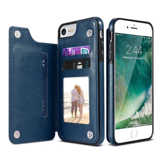 Per iPhone XS Custodia in pelle PU retrò Custodie per telefoni con porta carte multipli, For iPhone XS