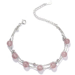 Bracciale in argento sterling 925 Bracciale in cristallo da donna Perline naturali Gioielli a doppio strato, Garnet, Strawberry Crystal, Moonstone, Green Ghost