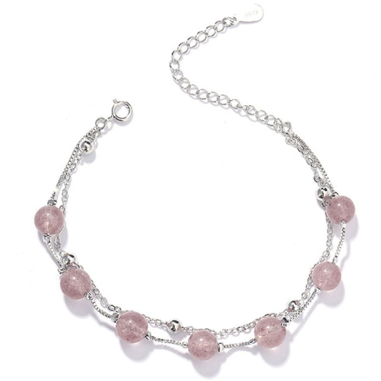 Bracciale in argento sterling 925 Bracciale in cristallo da donna Perline naturali Gioielli a doppio strato, Garnet, Strawberry Crystal, Moonstone, Green Ghost