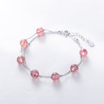 Bracciale in argento sterling 925 Bracciale in cristallo da donna Perline naturali Gioielli a doppio strato, Garnet, Strawberry Crystal, Moonstone, Green Ghost
