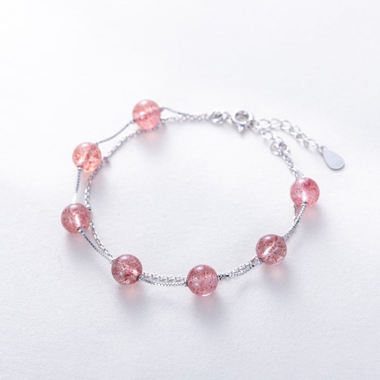 Bracciale in argento sterling 925 Bracciale in cristallo da donna Perline naturali Gioielli a doppio strato, Garnet, Strawberry Crystal, Moonstone, Green Ghost