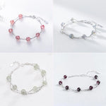 Bracciale in argento sterling 925 Bracciale in cristallo da donna Perline naturali Gioielli a doppio strato, Garnet, Strawberry Crystal, Moonstone, Green Ghost