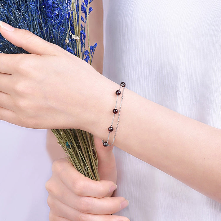Bracciale in argento sterling 925 Bracciale in cristallo da donna Perline naturali Gioielli a doppio strato, Garnet, Strawberry Crystal, Moonstone, Green Ghost