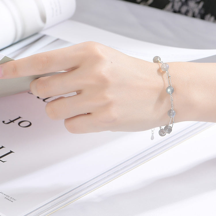 Bracciale in argento sterling 925 Bracciale in cristallo da donna Perline naturali Gioielli a doppio strato, Garnet, Strawberry Crystal, Moonstone, Green Ghost