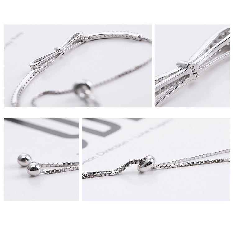 Bracciale elasticizzato per ragazze Bowknot in argento sterling 925. Bracciale elasticizzato