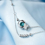 Cavigliera con doppia perlina rotonda in argento sterling S925 con zirconi intarsiati per ragazze