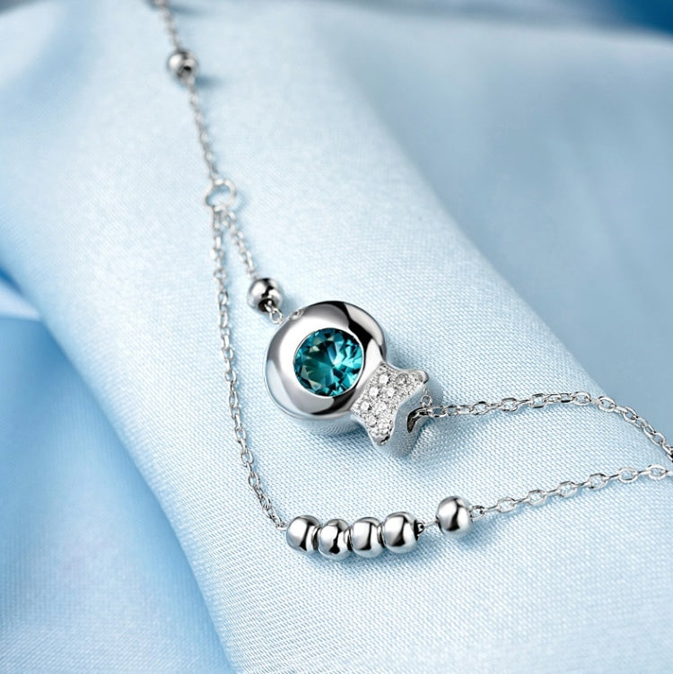 Cavigliera con doppia perlina rotonda in argento sterling S925 con zirconi intarsiati per ragazze