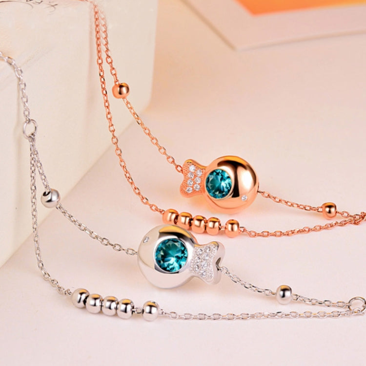 Cavigliera con doppia perlina rotonda in argento sterling S925 con zirconi intarsiati per ragazze