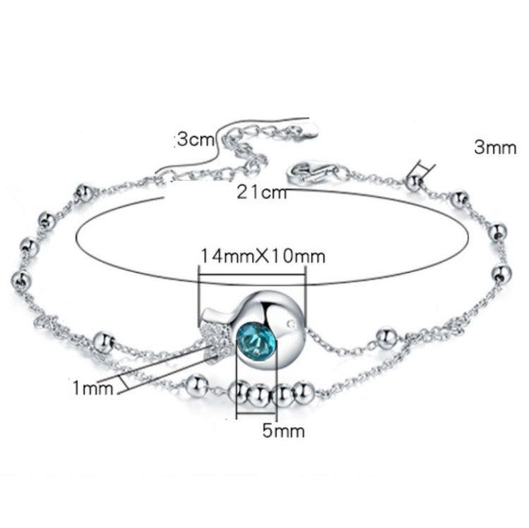 Cavigliera con doppia perlina rotonda in argento sterling S925 con zirconi intarsiati per ragazze