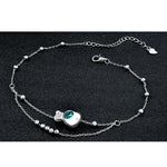 Cavigliera con doppia perlina rotonda in argento sterling S925 con zirconi intarsiati per ragazze