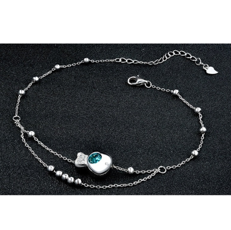Cavigliera con doppia perlina rotonda in argento sterling S925 con zirconi intarsiati per ragazze