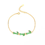 Bracciale in bambù epossidico in argento sterling S925 Bracciale con zirconi verdi con diamanti