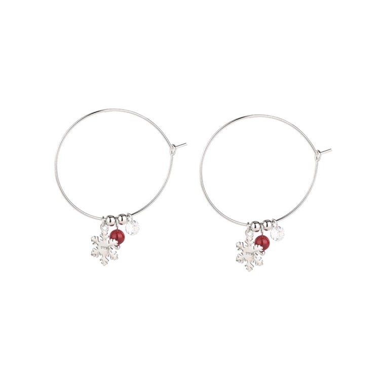 Orecchini natalizi con orecchini a forma di fiocco di neve con palla rossa e diamanti scintillanti in argento sterling S925