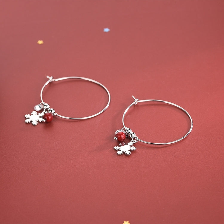 Orecchini natalizi con orecchini a forma di fiocco di neve con palla rossa e diamanti scintillanti in argento sterling S925