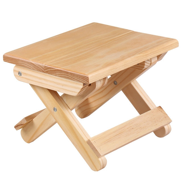 Sgabello pieghevole portatile semplice in legno massello di pino Sgabello da pesca per esterni, Wooden Folding Stool