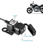 Caricatore per manubrio moto impermeabile doppia porta USB 12V 5V 1A/2.1A presa di alimentazione adattatore per telefono cellulare, Handlebar Charger