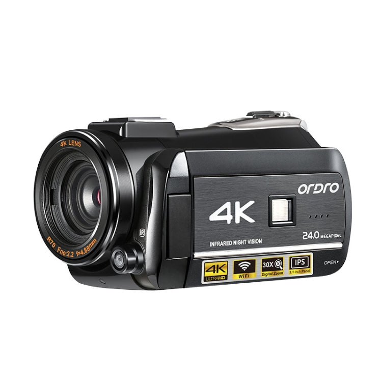 ORDRO AC3 Schermo IPS da 3,1 pollici 4K Full HD 13MP Visione notturna WiFi Videocamera live Videocamera digitale DV, Standard, Standard + Microphone, Standard + Microphone +Handheld Stand, Standard+ Microphone +Fill Light