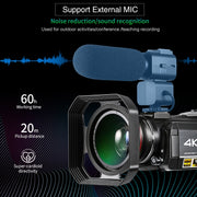 ORDRO AC3 Schermo IPS da 3,1 pollici 4K Full HD 13MP Visione notturna WiFi Videocamera live Videocamera digitale DV, Standard, Standard + Microphone, Standard + Microphone +Handheld Stand, Standard+ Microphone +Fill Light