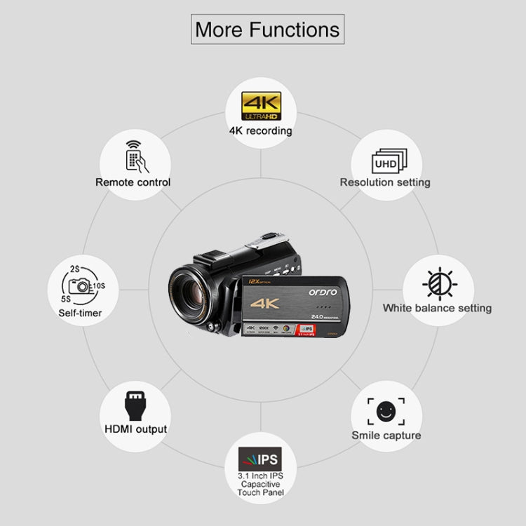 Videocamera digitale ORDRO AC5 4K con zoom ottico 12X