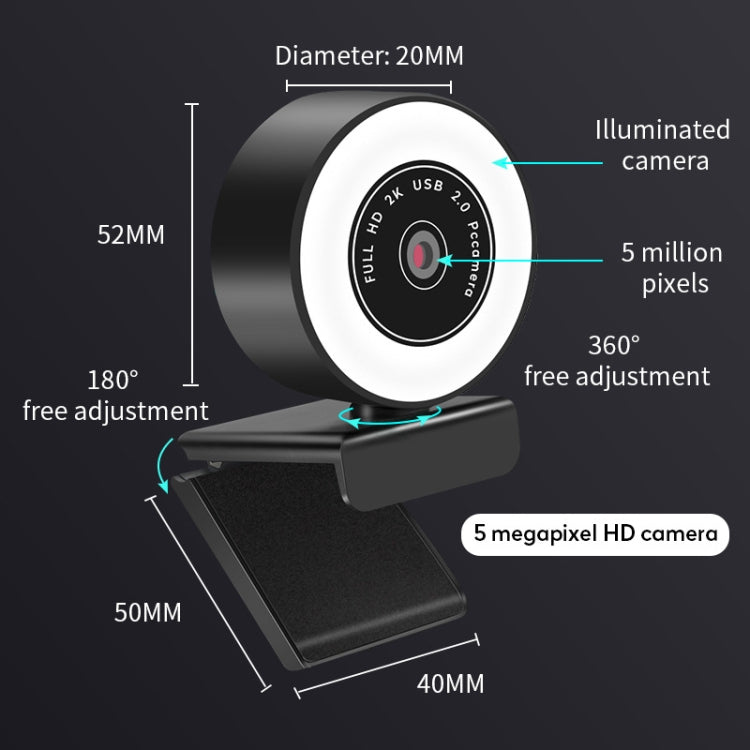 X98 Telecamera HD Fill Light senza unità USB con microfono, 720P, 1080P, 2K Auto Focus