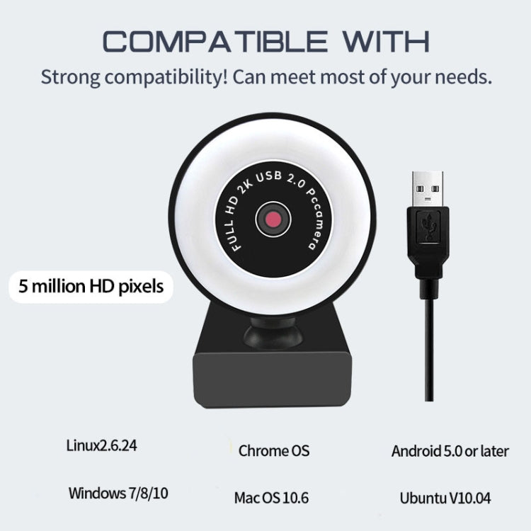 X98 Telecamera HD Fill Light senza unità USB con microfono, 720P, 1080P, 2K Auto Focus