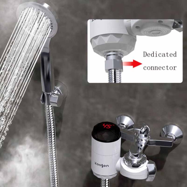 Tipo di connessione del rubinetto dell'acqua calda elettrica Zoosen Spina europea del rubinetto dell'acqua calda istantanea, White, With shower Head Connector, White + Leak Protection